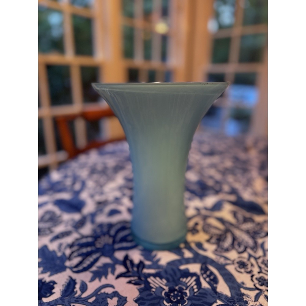 Crate and Barrel Tulip Vase Hand blown Glass  In Poland‎ In Blue